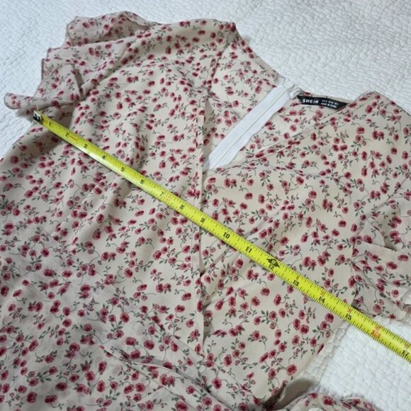 Shein Floral Print Flutter Sleeve Faux Wrap Dress - Picture 3 of 7